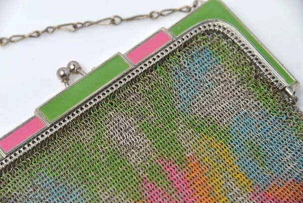 1920s Whiting and Davis Art Deco Screen Printed Mesh Bag