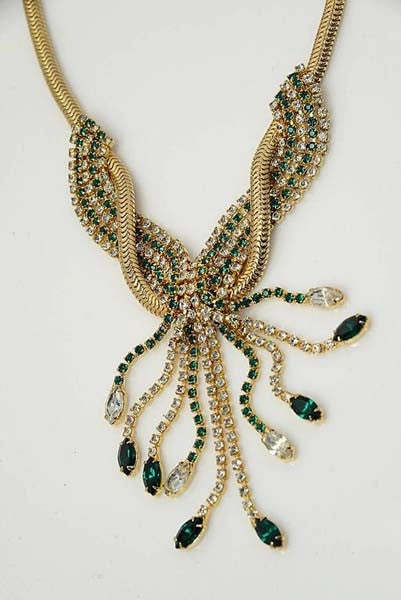 1940s Hobe Gold Tone Necklace with Rhinestones