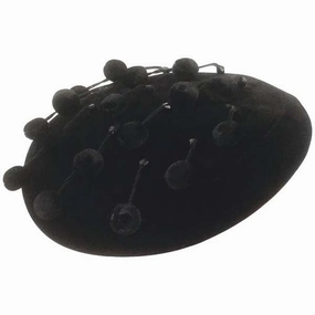 1950s Evelyn Varon Black Tambourine Beaded Pompom Hat