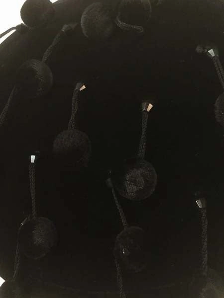 1950s Evelyn Varon Black Tambourine Beaded Pompom Hat