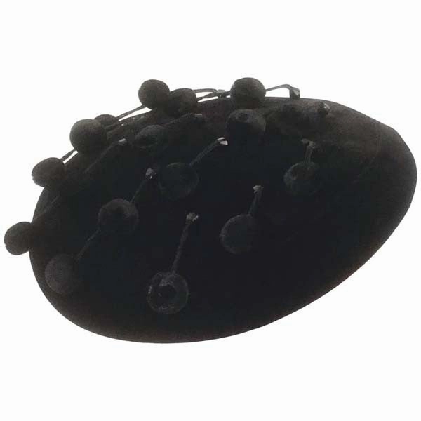 1950s Evelyn Varon Black Tambourine Beaded Pompom Hat