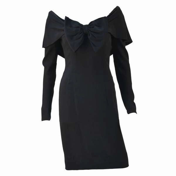 1950s Mr. Blackwell Black Long Sleeve Wiggle Dress