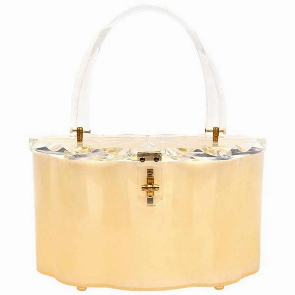 1950s Scalloped Cream Pearlized and Clear Lucite Purse