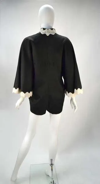 1960er Jahre Olga Paris Schwarzer Kimono-Ärmel Hot Pants Jumpsuit/Romper