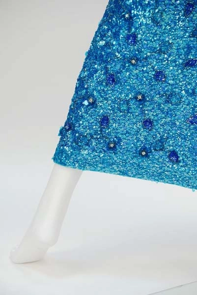 1960s Blue Beaded Gown