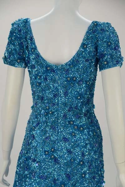 1960s Blue Beaded Gown