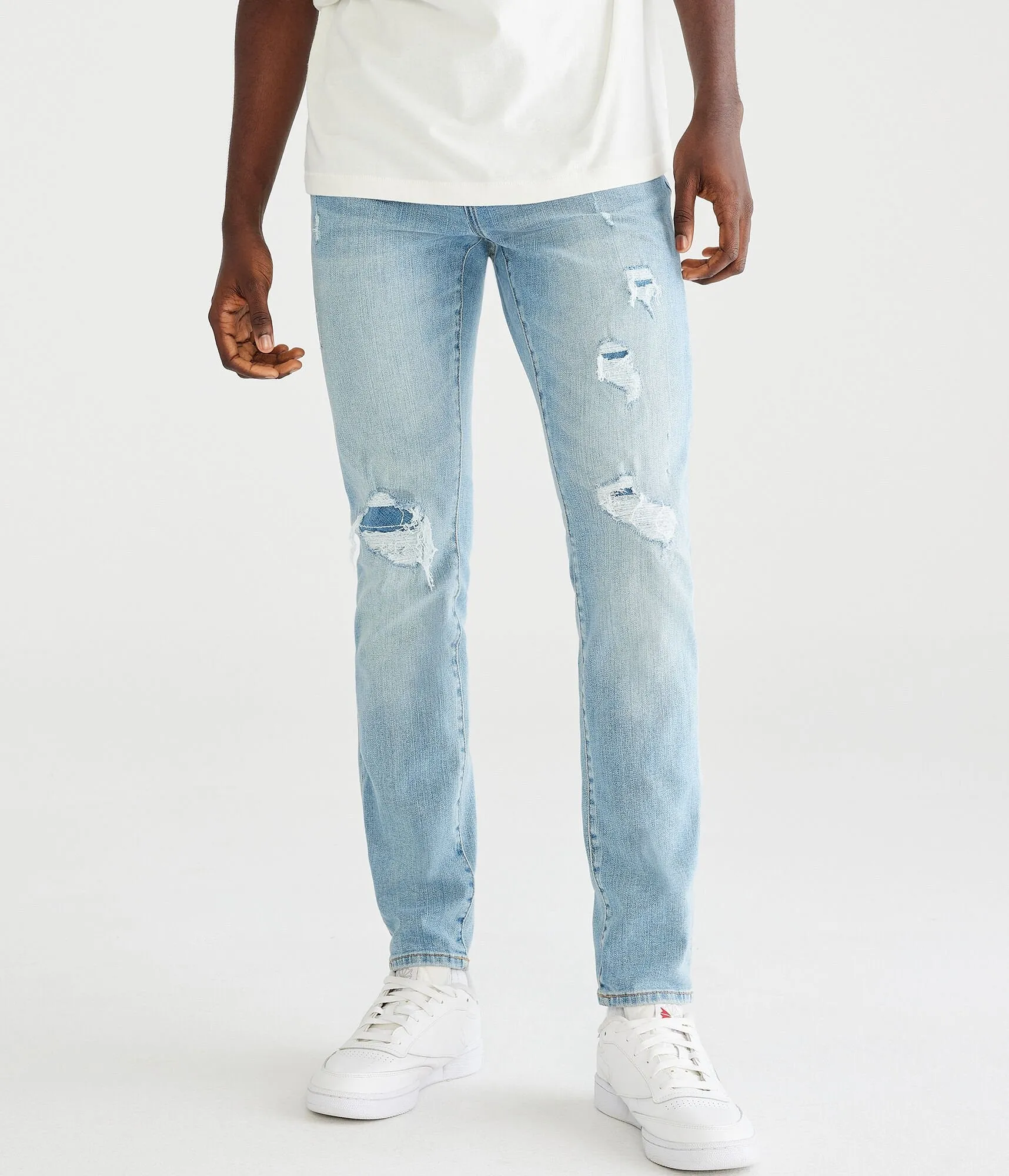 Aeropostale Herren Super Skinny Performance Jeans mit TruTemp365 Technologie - Blau - Größe 33X34 - Baumwolle - Teenager-Mode & Bekleidung Light Wash Aeropostale