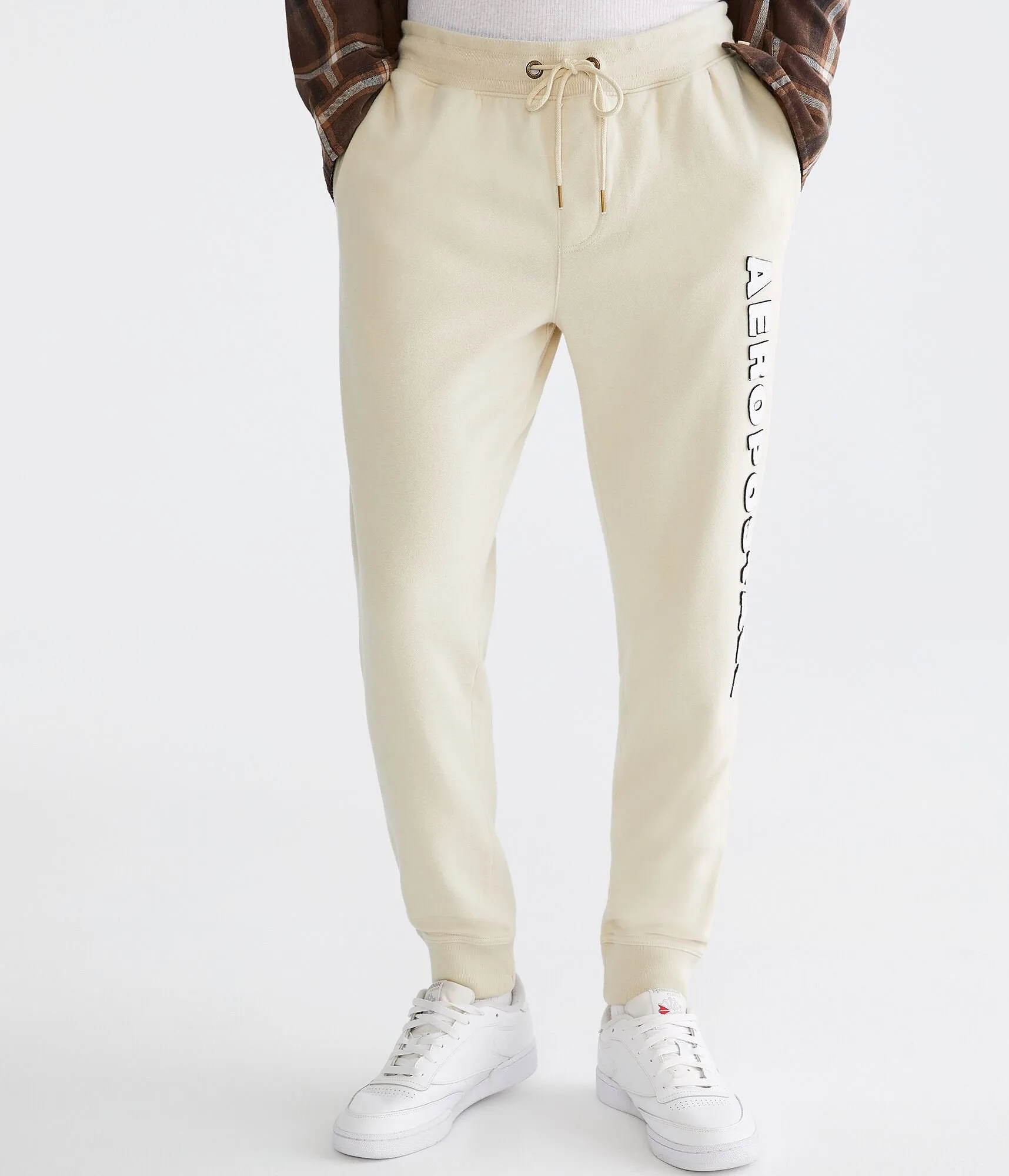 Aeropostale Herren Vertikale Aeropostale Heritage Jogger Sweatpants - Beige - Größe L - Baumwolle - Teenager-Mode & Bekleidung Fog Aeropostale