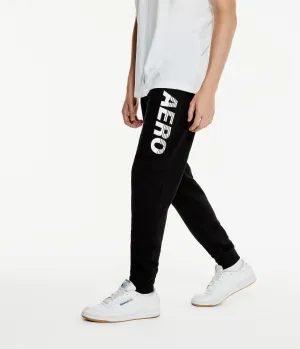 Aeropostale Herren Jogginghose mit vertikalem Logo - Größe XS - Baumwolle - Teen Fashion & Bekleidung Schwarz Aeropostale