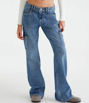 Aeropostale Damen Flare Mid-Rise Cargo Jeans - Blau - Größe 000R - Baumwolle - Teen Fashion & Bekleidung Dunkelblau Aeropostale