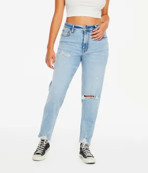 Aeropostale Damen High-Rise Curvy Stretch Mom Jeans - Gewaschener Denim - Größe 0 R - Baumwolle - Teen Mode & Bekleidung Medium Wash Aeropostale