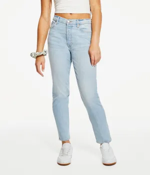 Aeropostale Damen High-Rise Stretch Mom Jeans - Blau - Größe 2 R - Baumwolle - Teenager-Mode & Bekleidung Light Wash Aeropostale