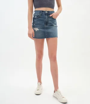 Aeropostale Damen Real Denim High-Rise Minirock - Blau - Größe 000 - Baumwolle - Teen Mode & Bekleidung Dunkler Waschung Aeropostale