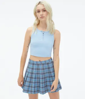 Aeropostale Damen Einfarbiger High-Neck Snap Cropped Tank - Dunkelblau - Größe XXL - Baumwolle - Teen Mode & Bekleidung Griechisch Blau Aeropostale