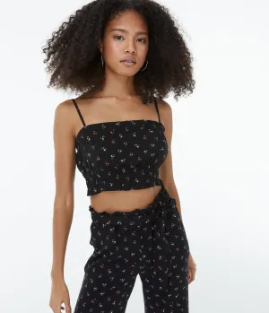 Aeropostale Damen Tiny Flower Smocked Cropped Tank - Größe XXL - Viskose - Teen Mode & Bekleidung Schwarz Aeropostale