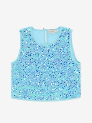 Engelsgesicht Mädchen Diva Pailletten Top in Blau