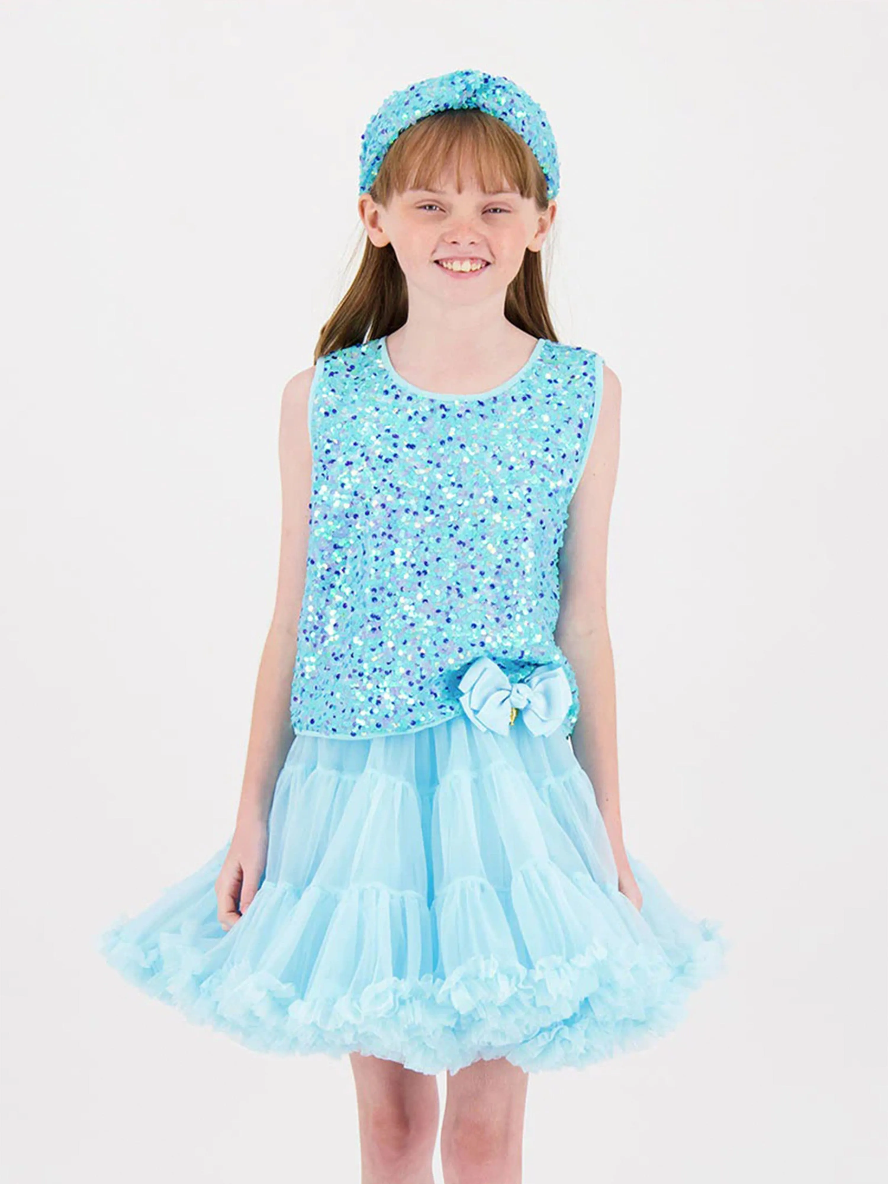 Engelsgesicht Mädchen Diva Pailletten Top in Blau
