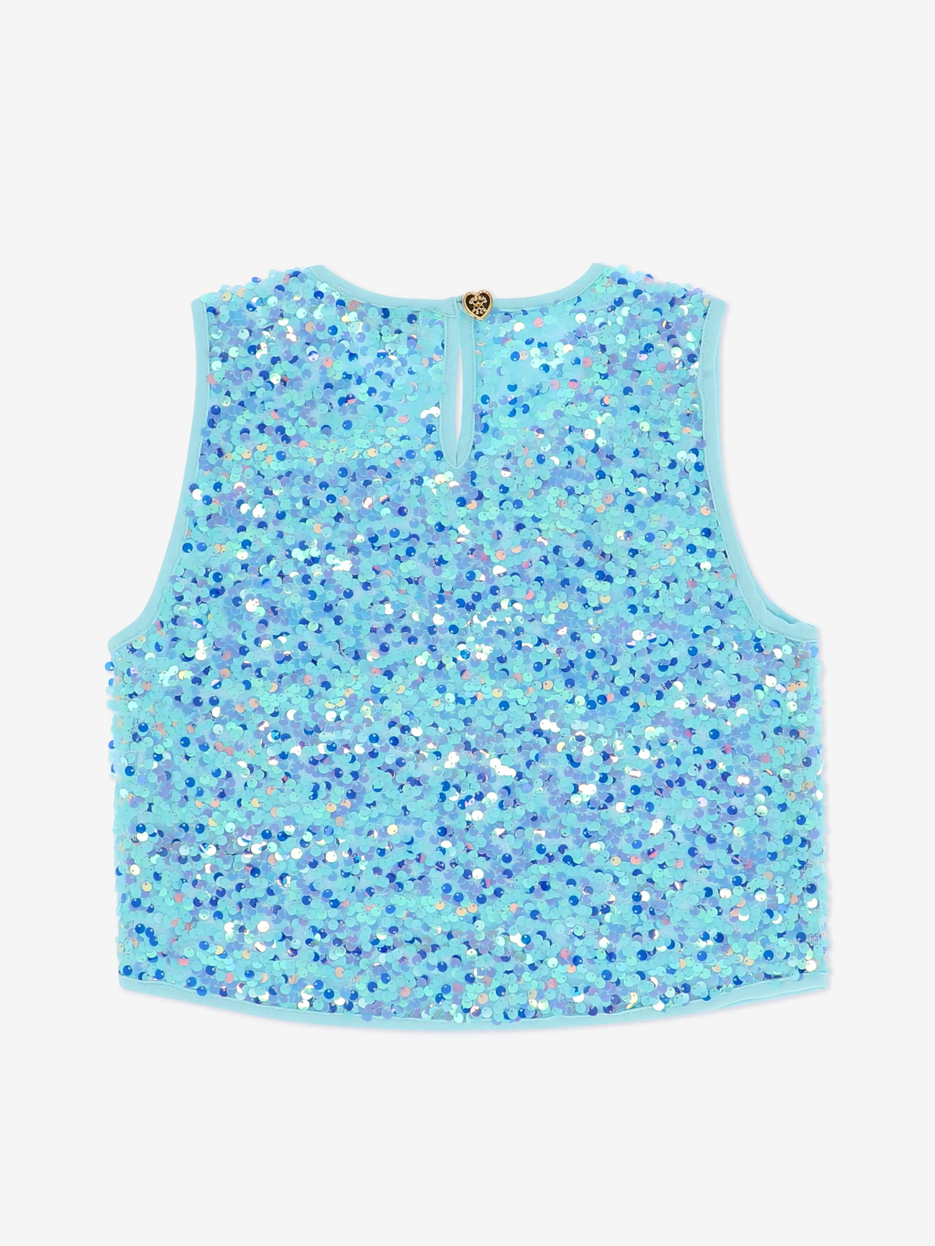 Engelsgesicht Mädchen Diva Pailletten Top in Blau