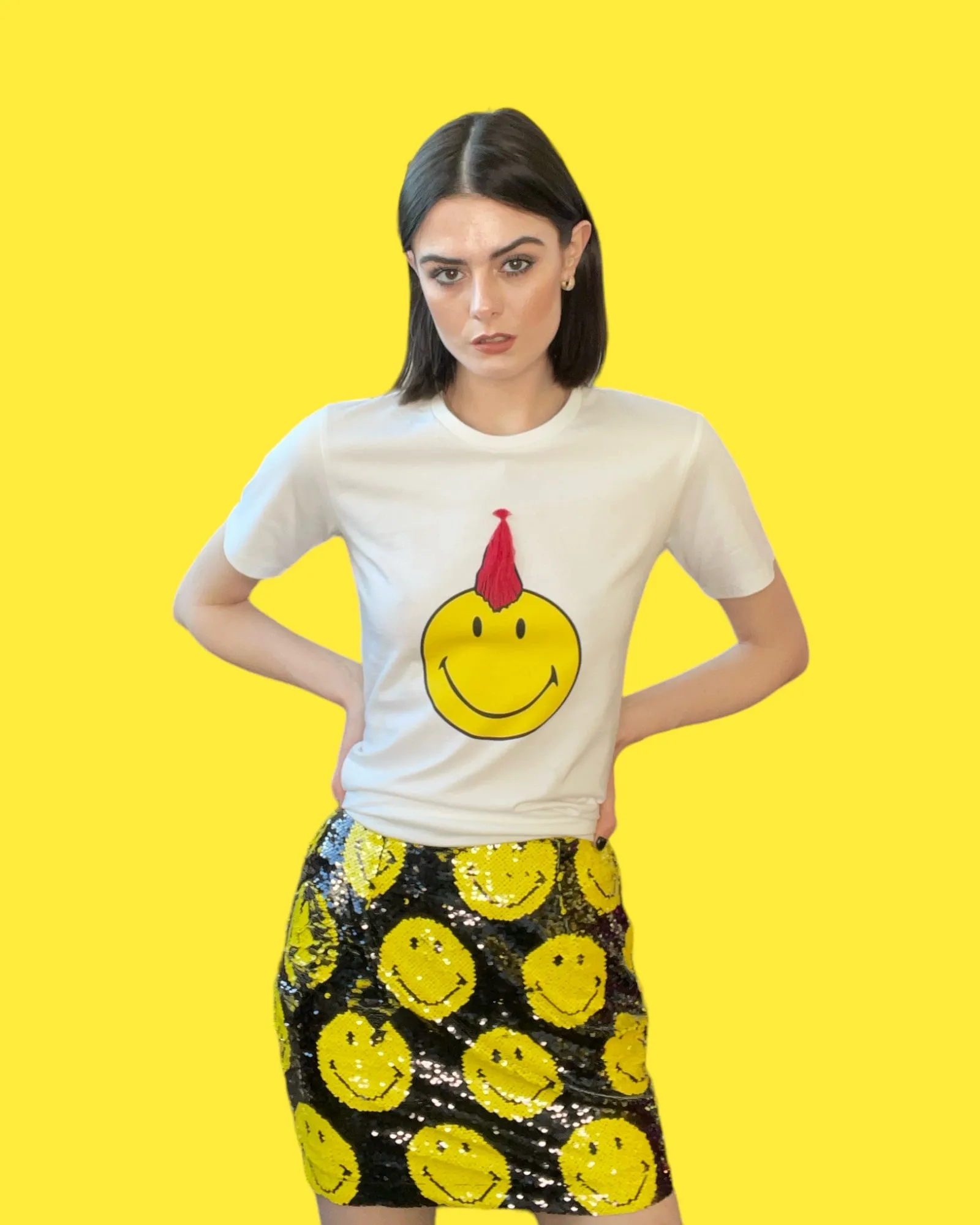 Any Old Iron x Smiley Mohawk Weißes T-Shirt