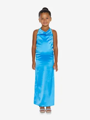 AY von AYLA Girls Rückenfreies Satin Maxikleid in Blau