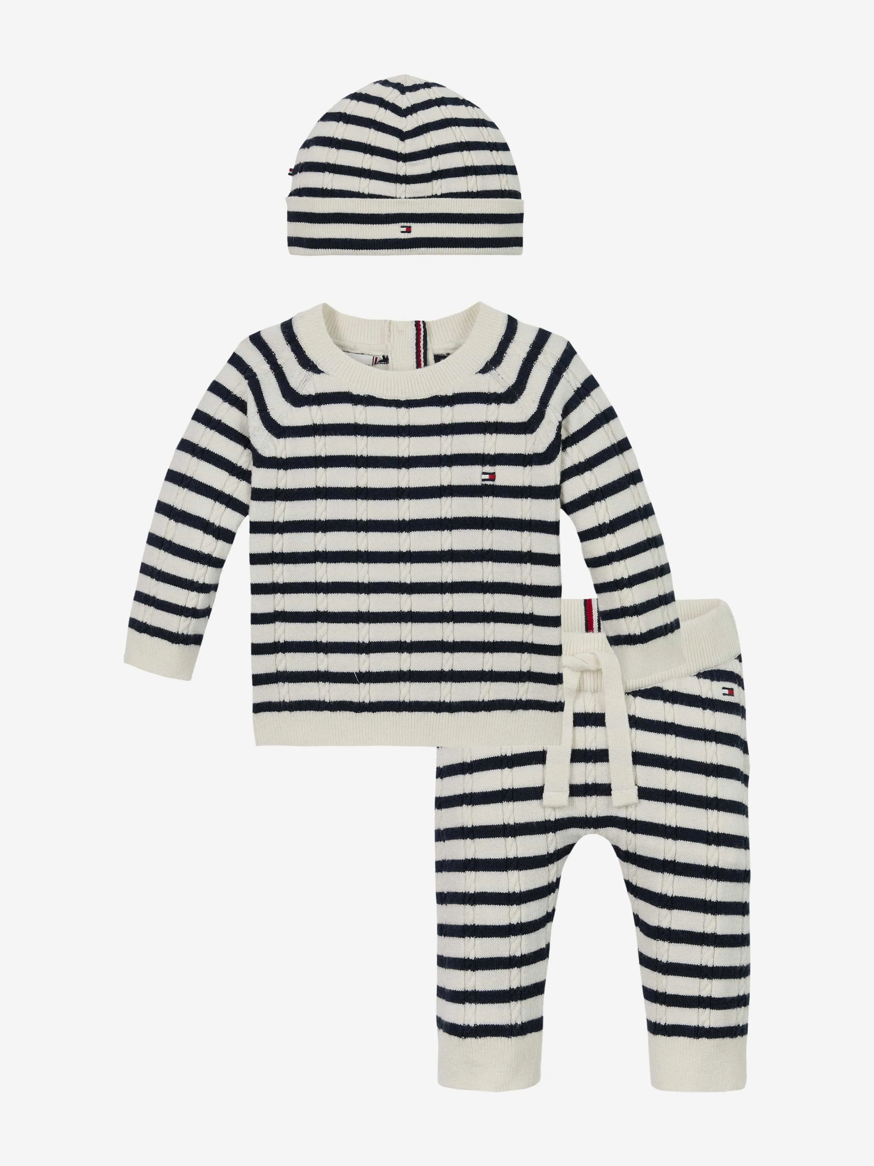 Baby gestreiftes Kabelmuster Geschenkset in Marineblau