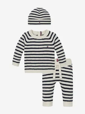 Baby gestreiftes Kabelmuster Geschenkset in Marineblau