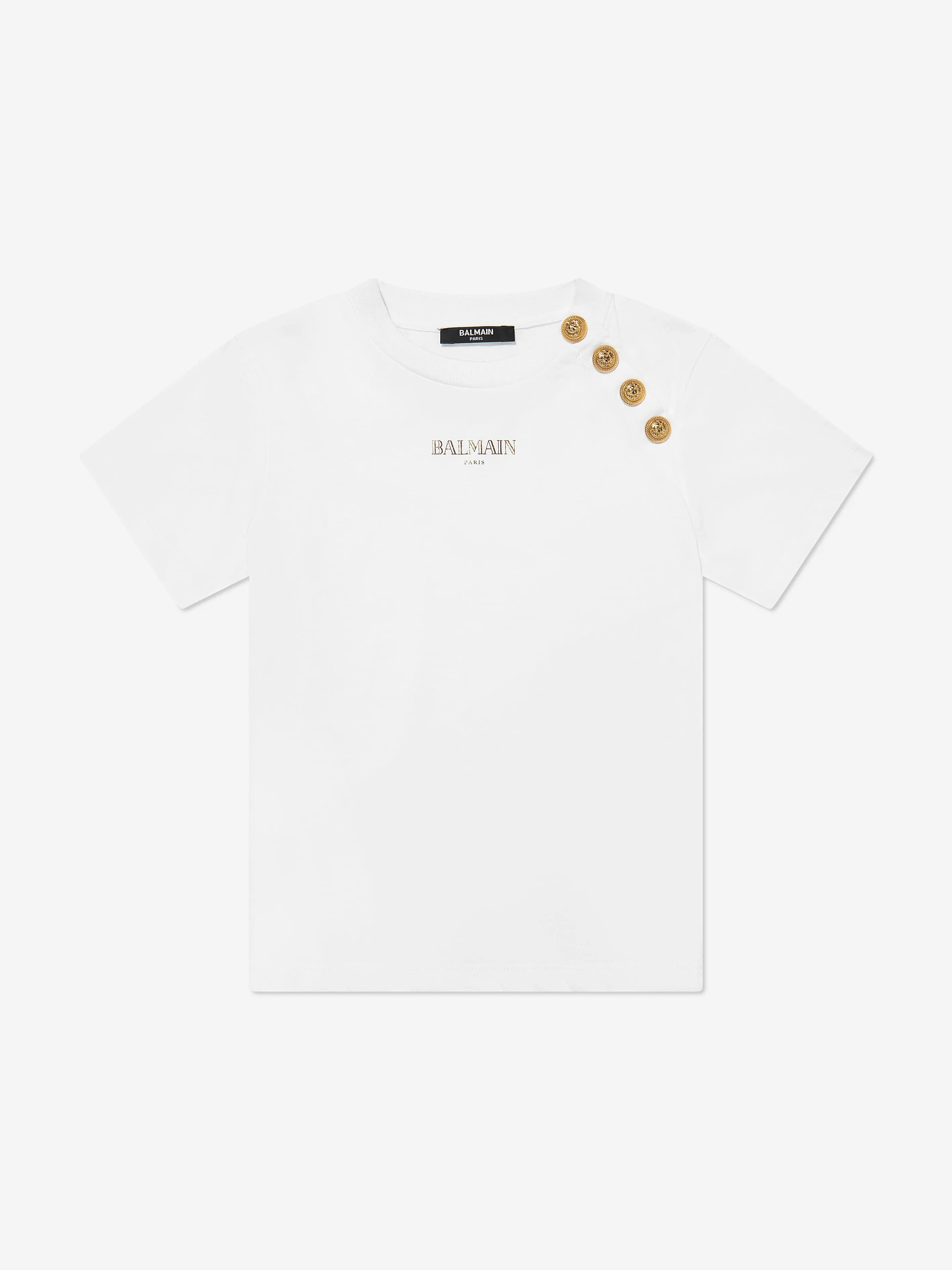 Balmain Mädchen Logo T-Shirt mit Knopfleiste in Weiß