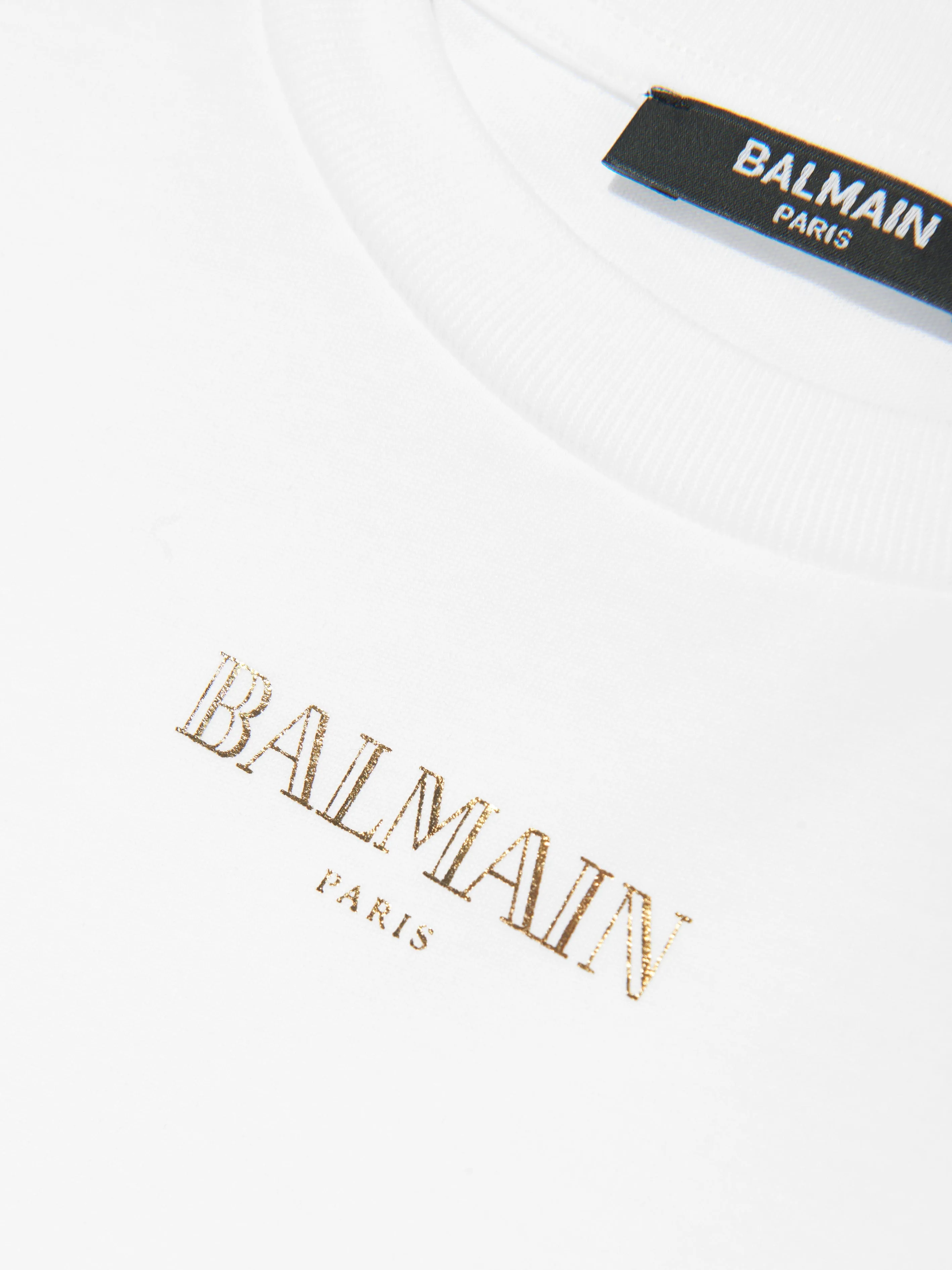 Balmain Mädchen Logo T-Shirt mit Knopfleiste in Weiß