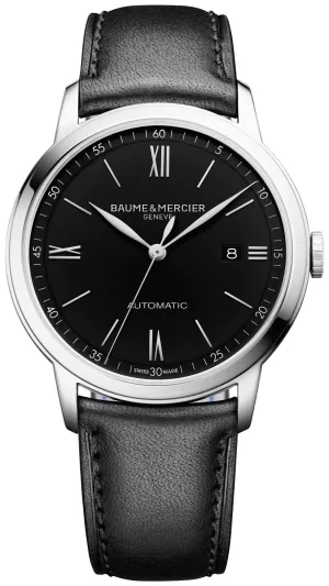 Baume & Mercier Classima Automatik Uhr Herren mit schwarzem Zifferblatt, schwarzem Lederarmband und Datumsanzeige MOA10453 Baume and Mercier Uhren