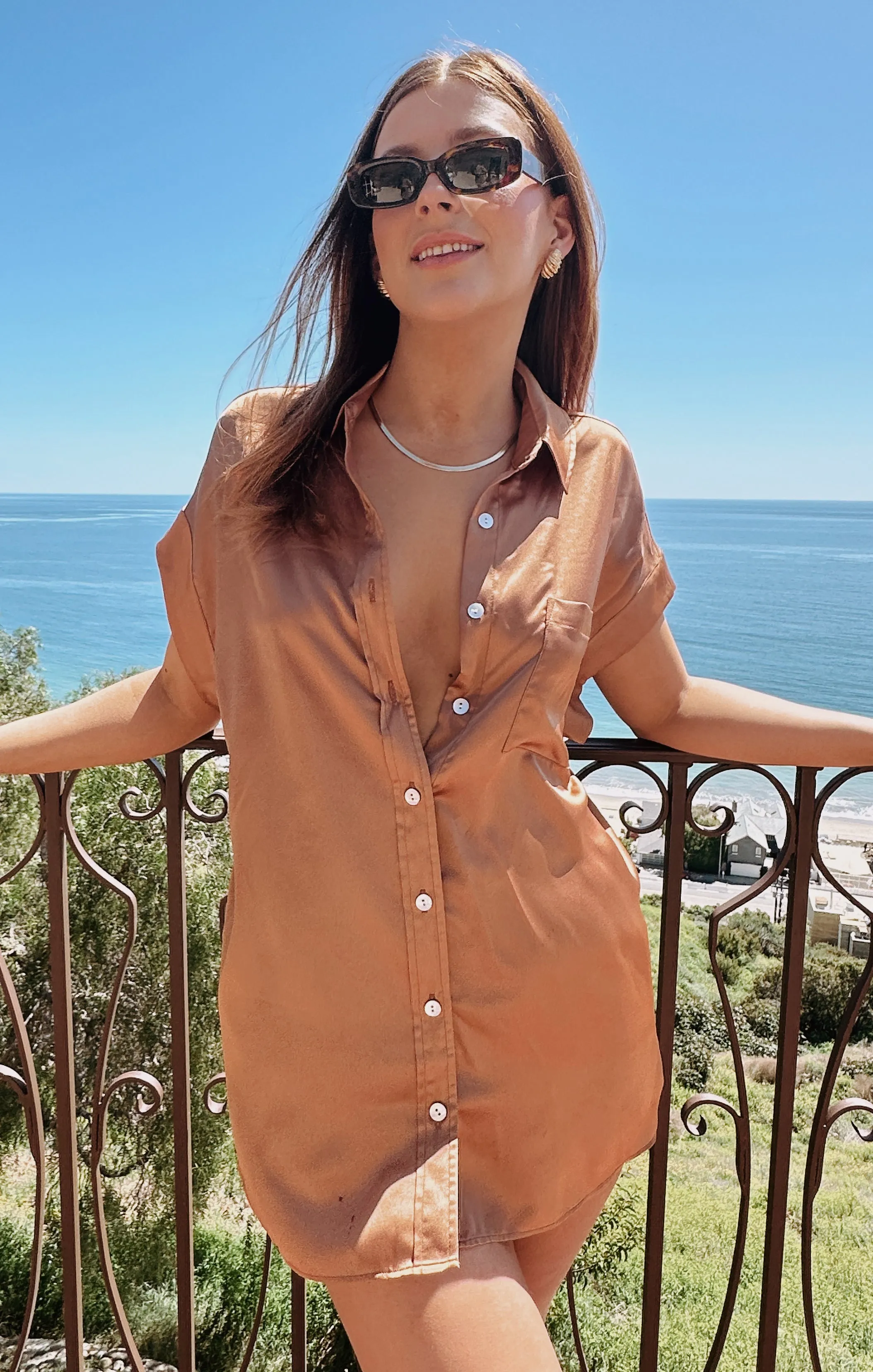 Best Day Button Up ~ Kupfer Luxus Satin