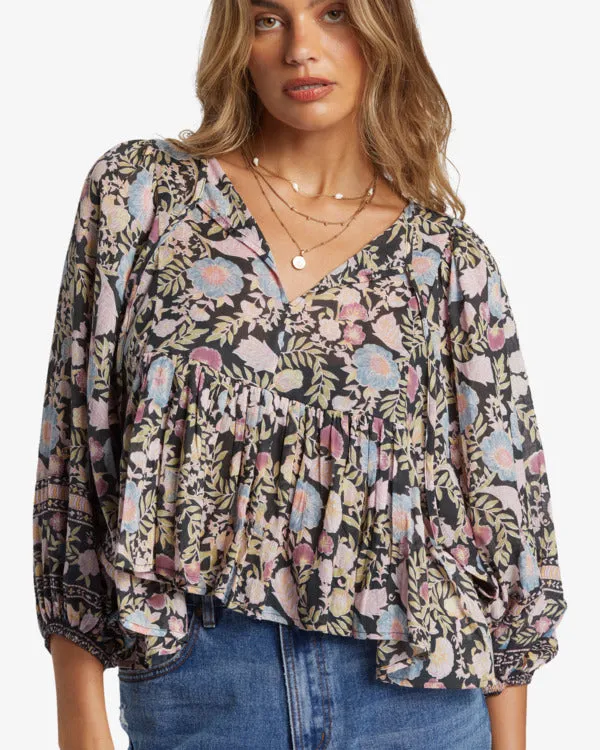 Billabong Adore You Bluse Langarm-Shirt - Schwarzer Sand
