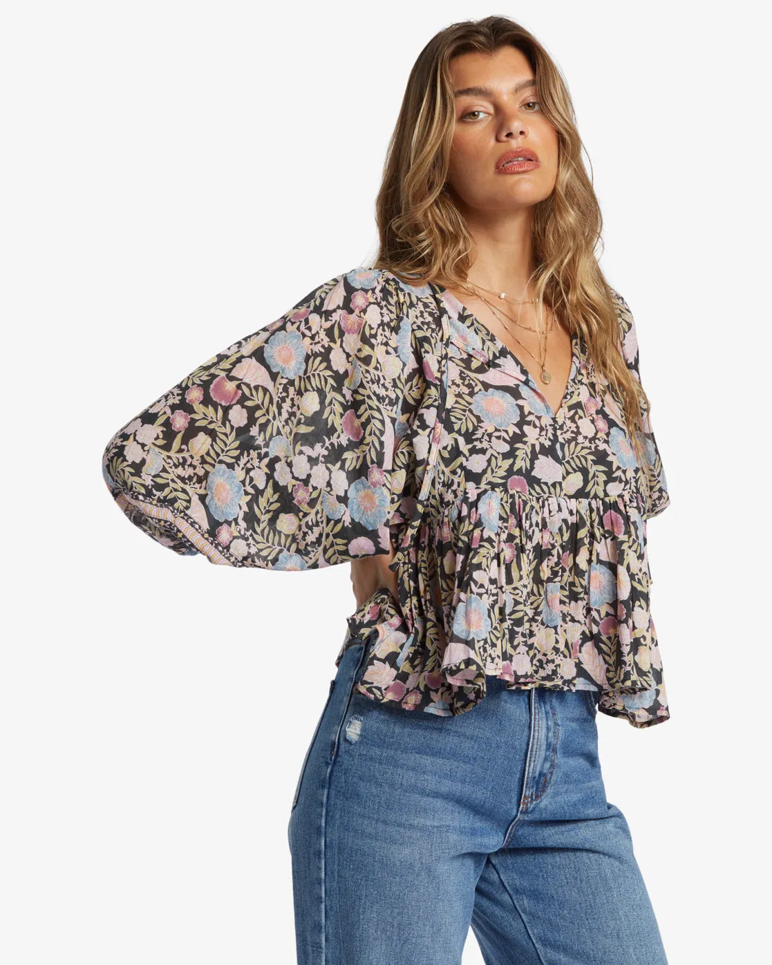 Billabong Adore You Bluse Langarm-Shirt - Schwarzer Sand
