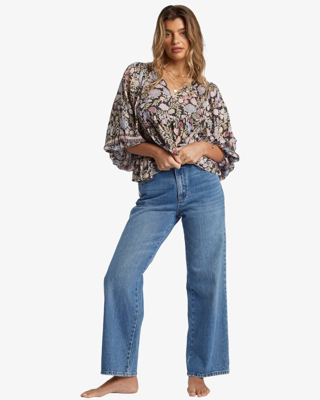 Billabong Adore You Bluse Langarm-Shirt - Schwarzer Sand