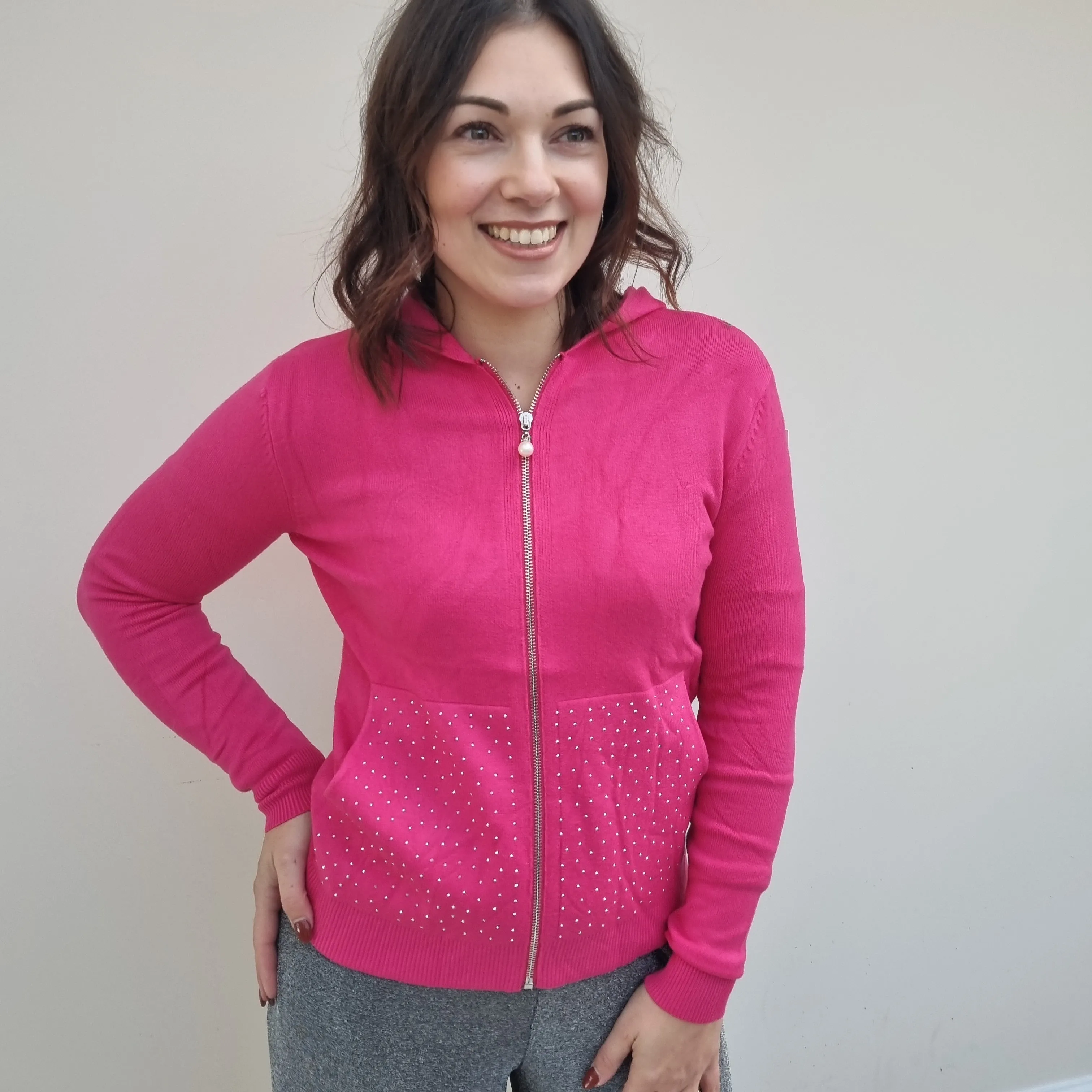 Bling Pocket Weich Stretch Reißverschluss Hoodie