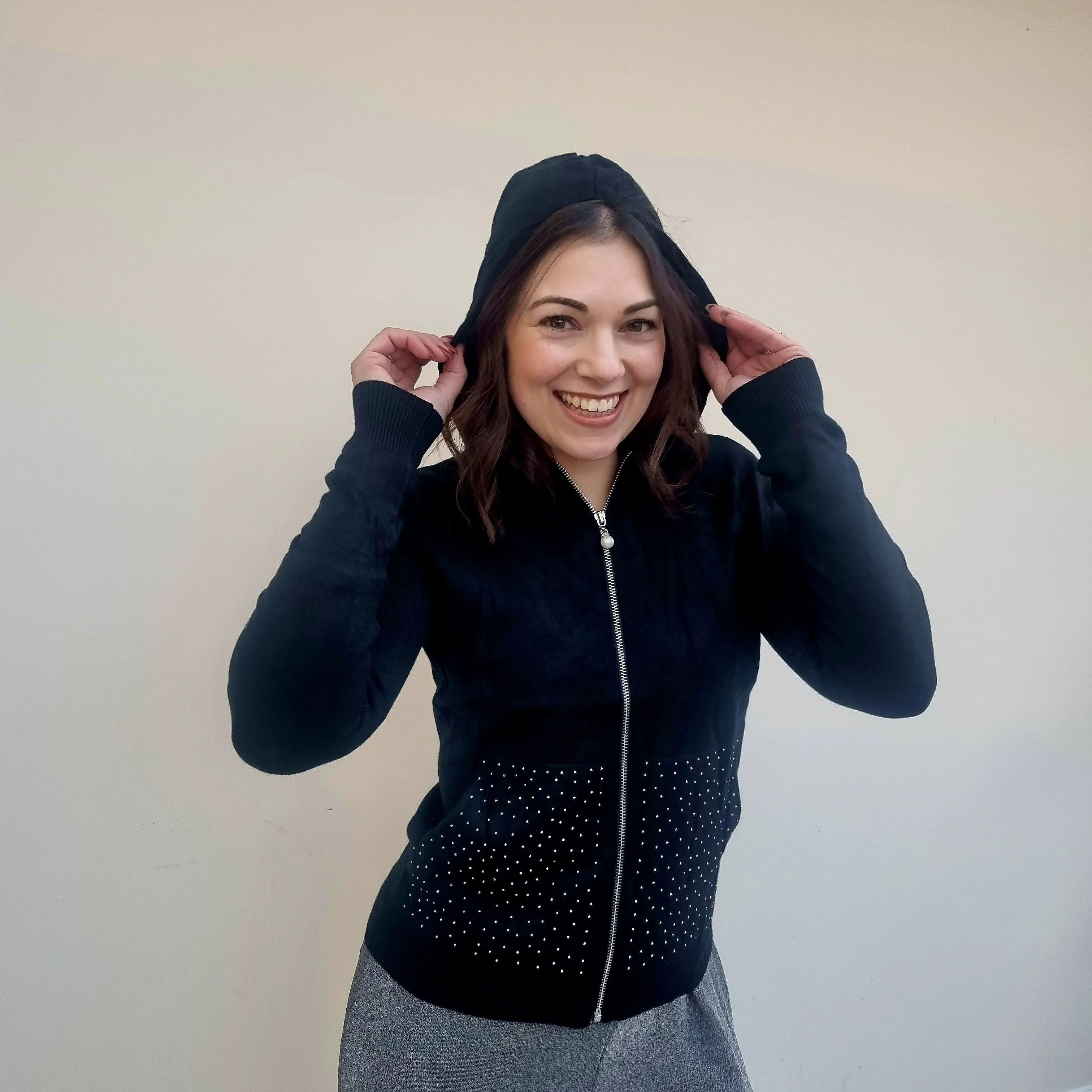 Bling Pocket Weich Stretch Reißverschluss Hoodie