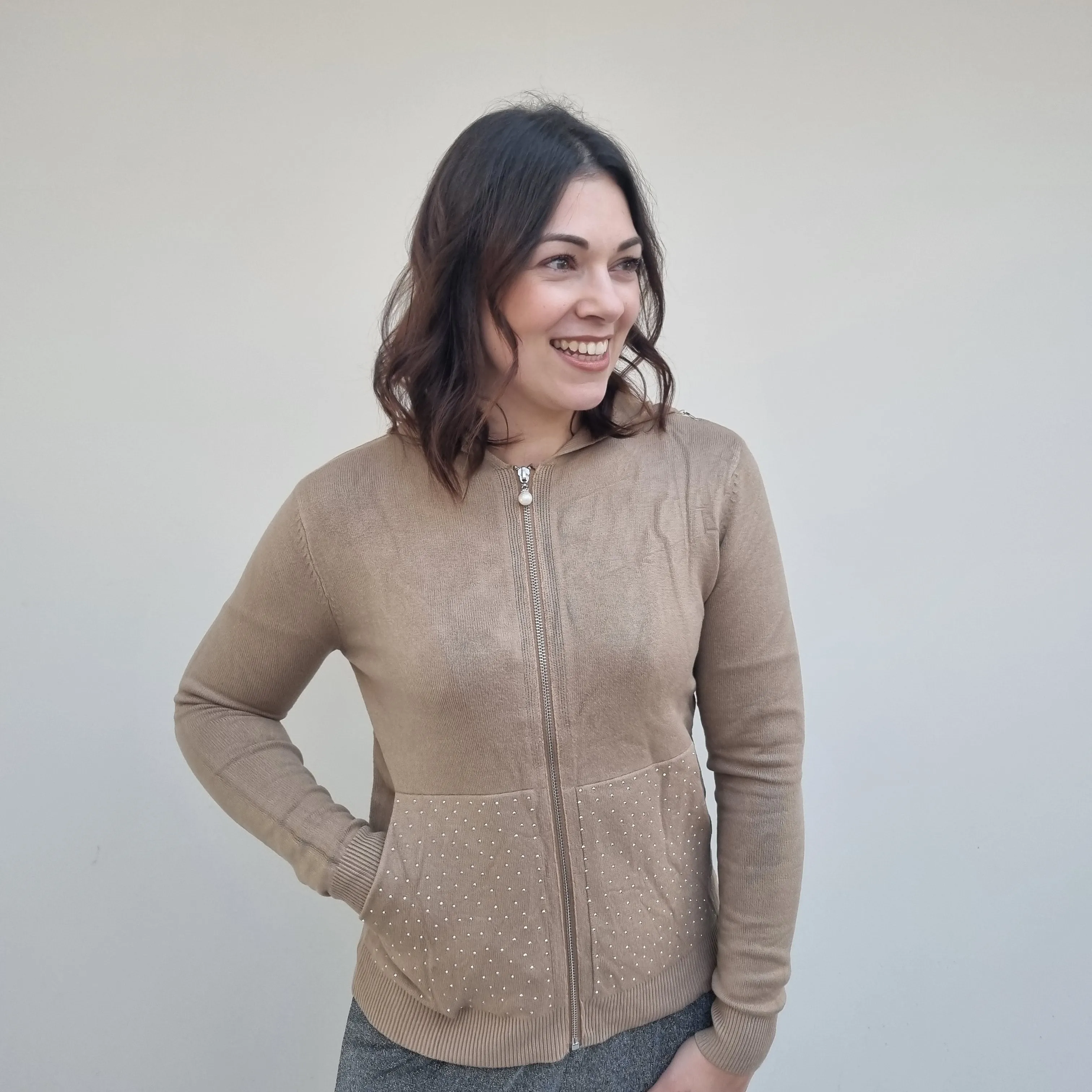 Bling Pocket Weich Stretch Reißverschluss Hoodie
