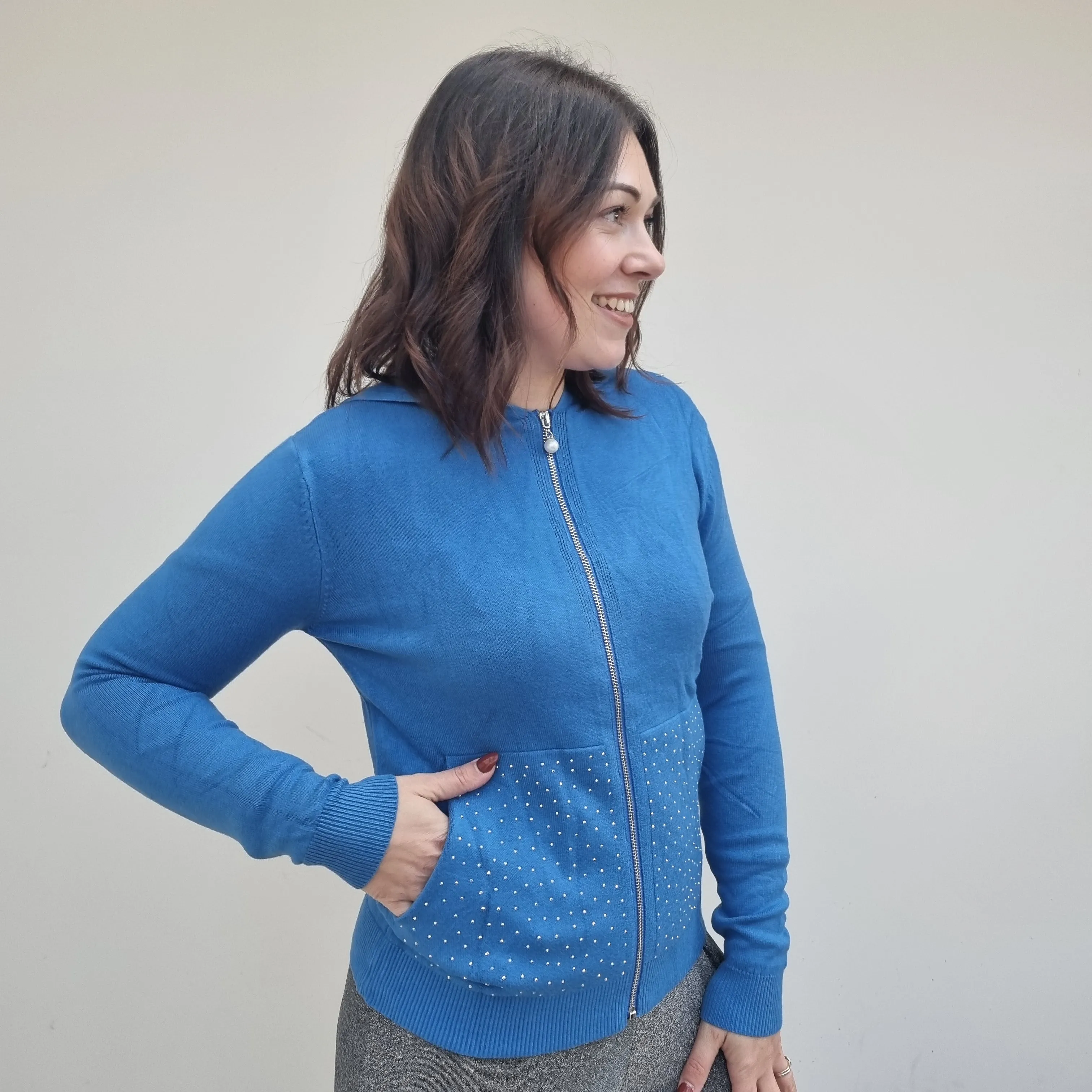 Bling Pocket Weich Stretch Reißverschluss Hoodie