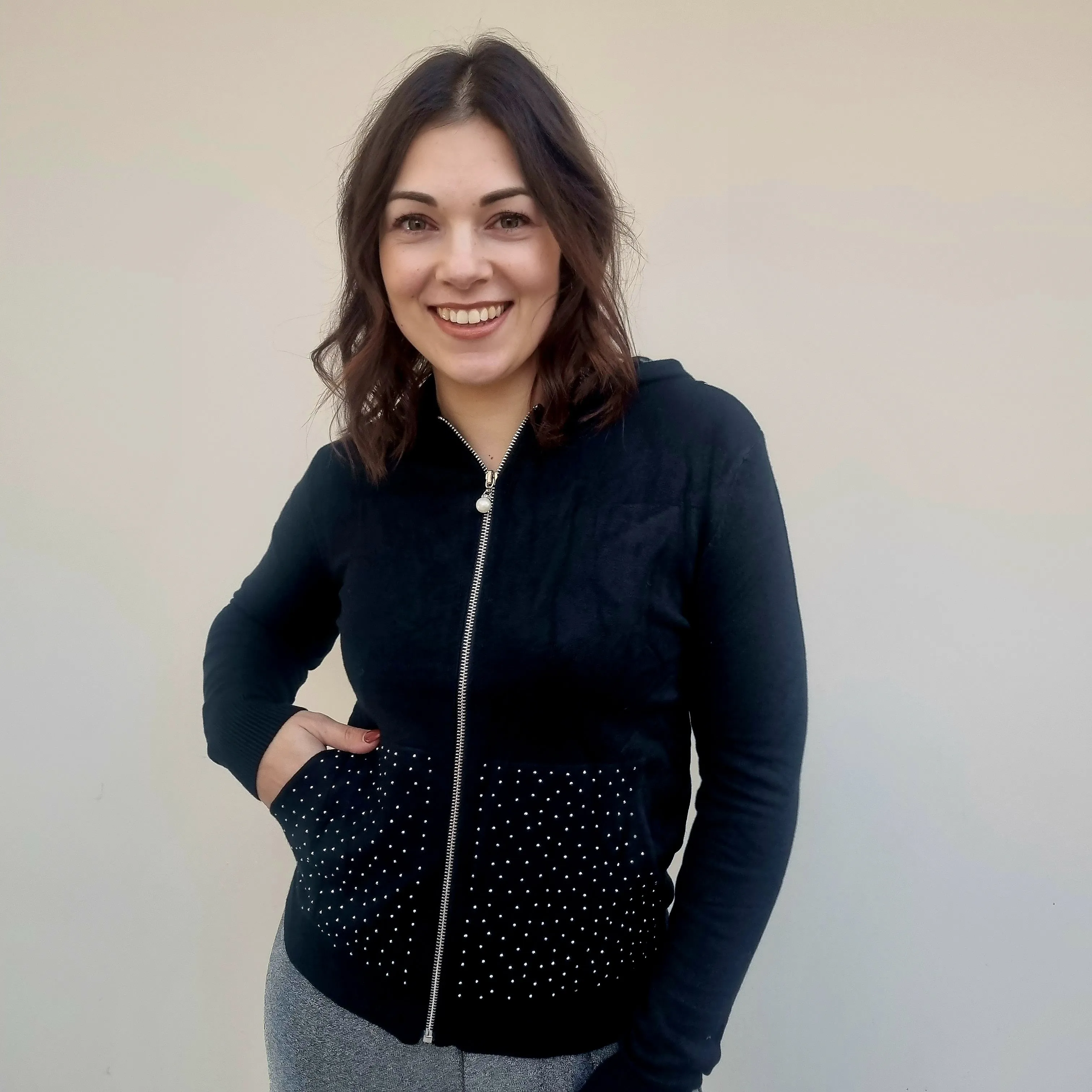 Bling Pocket Weich Stretch Reißverschluss Hoodie