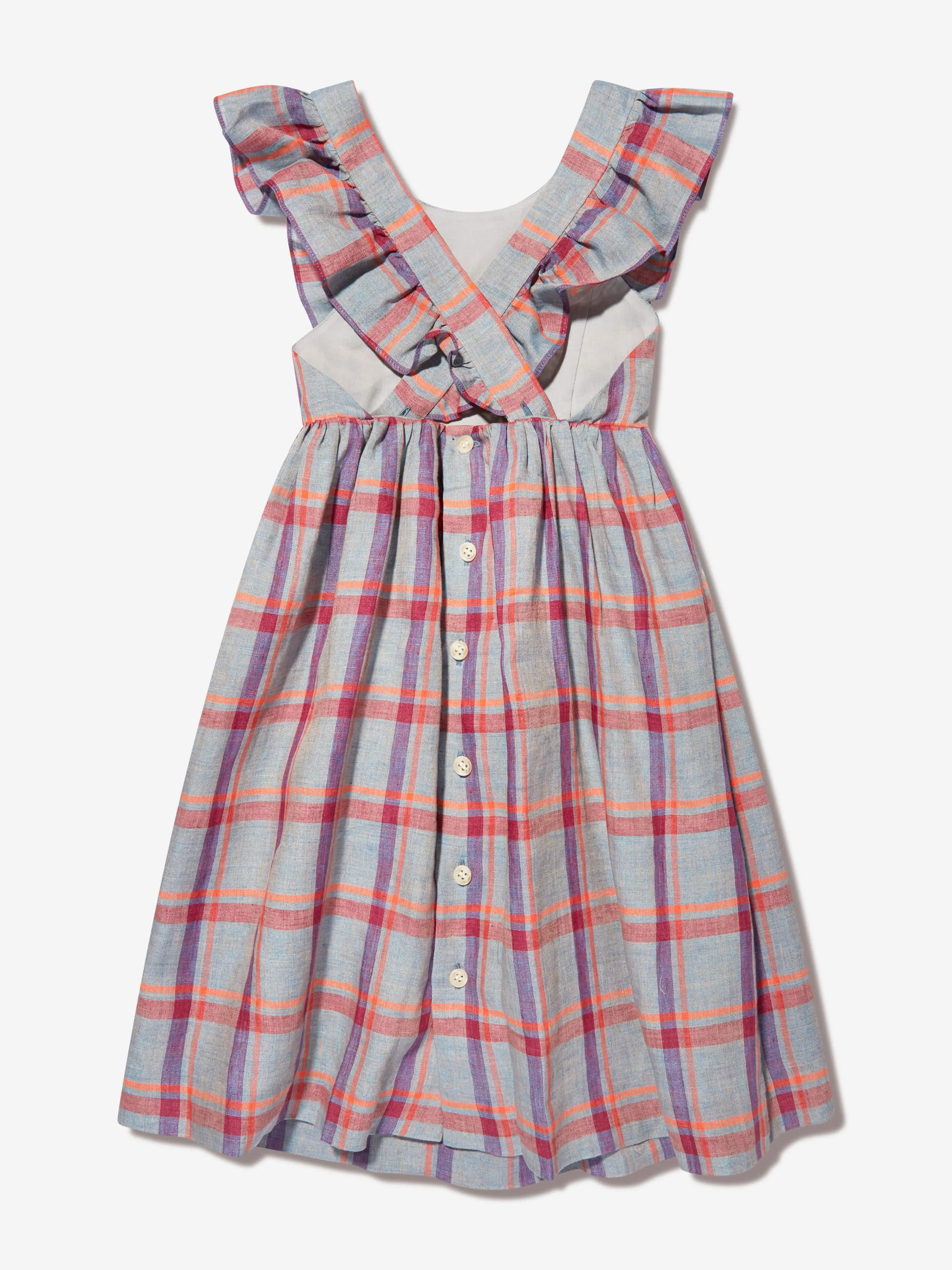 Bonpoint Mädchen Karo Leinen Carol Kleid in Grau
