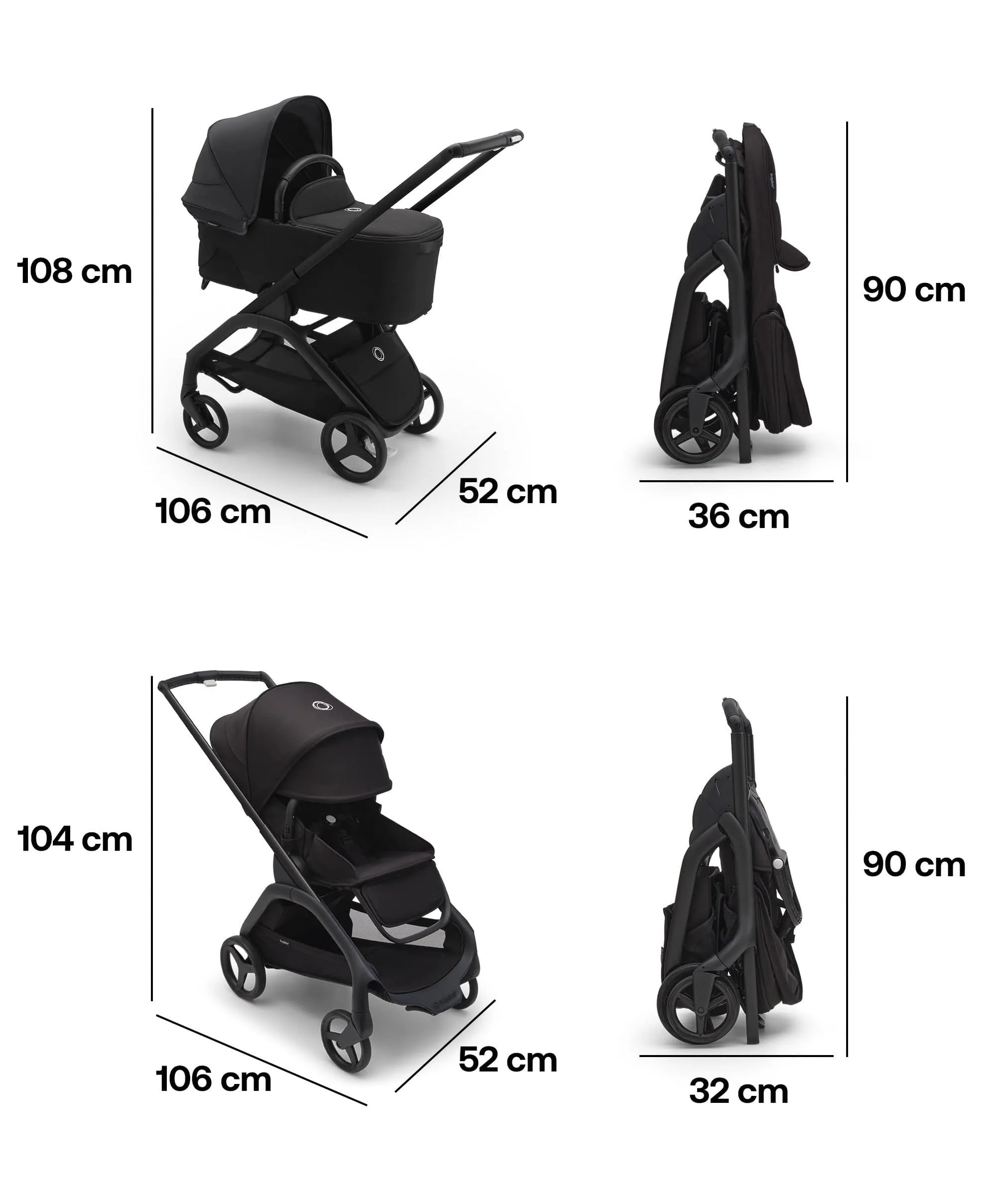 Bugaboo Dragonfly Kompletter Kinderwagen - Mitternachtsschwarz
