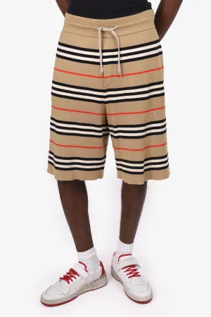 Burberry Braun Nova Streifen Merinowolle Shorts Größe XS Herren
