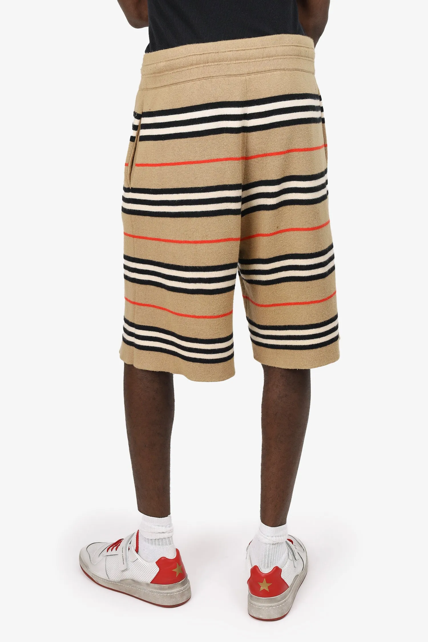 Burberry Braun Nova Streifen Merinowolle Shorts Größe XS Herren
