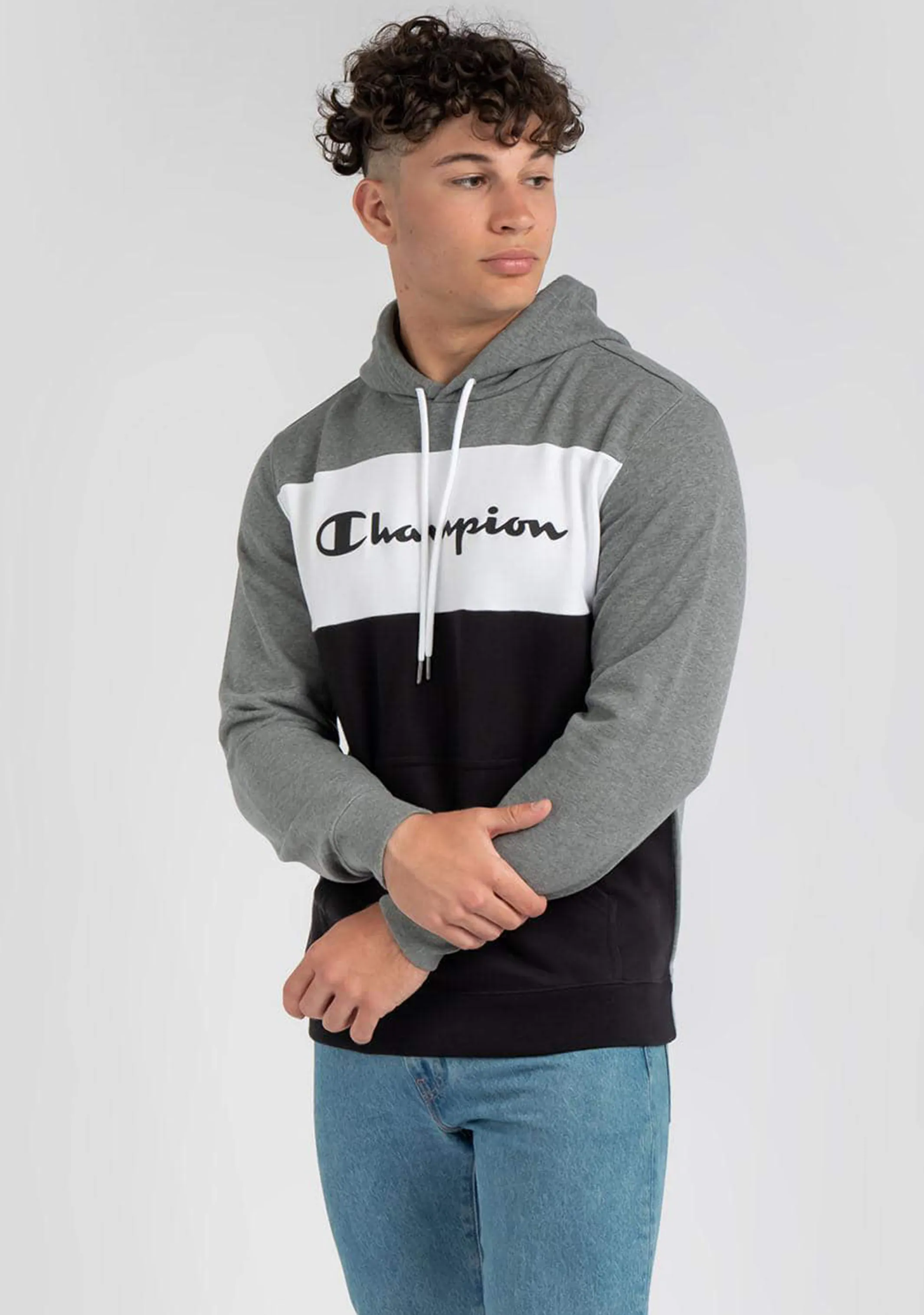 Champion Herren EU Roch Colourblock Hoodie Grau/Schwarz <br> AVX3A1 BXM