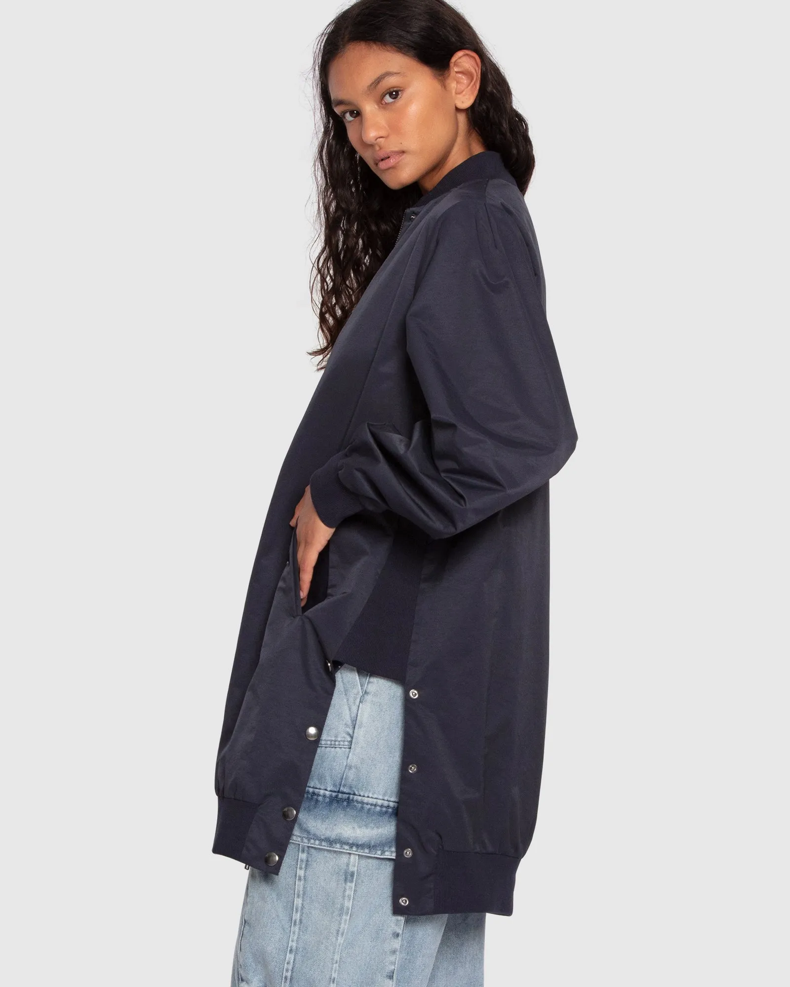Chasing You Long Bomber Jacket - Marineblau