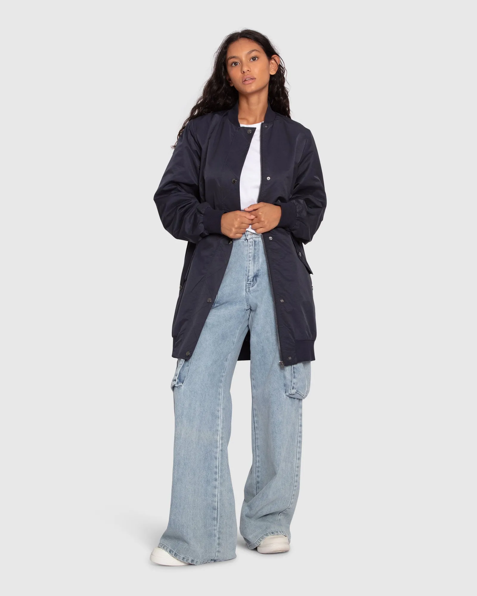 Chasing You Long Bomber Jacket - Marineblau