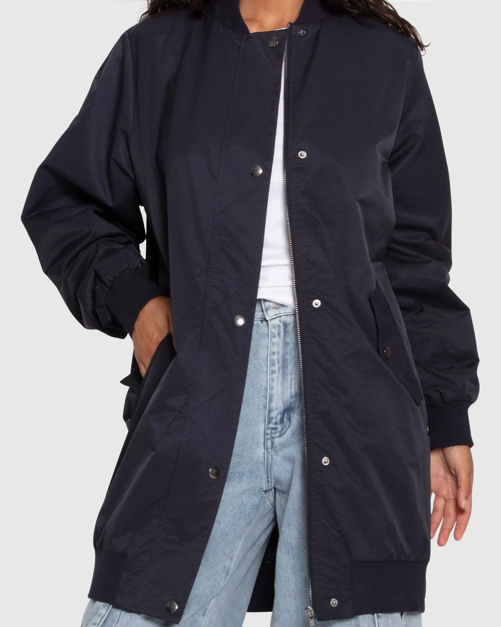 Chasing You Long Bomber Jacket - Marineblau