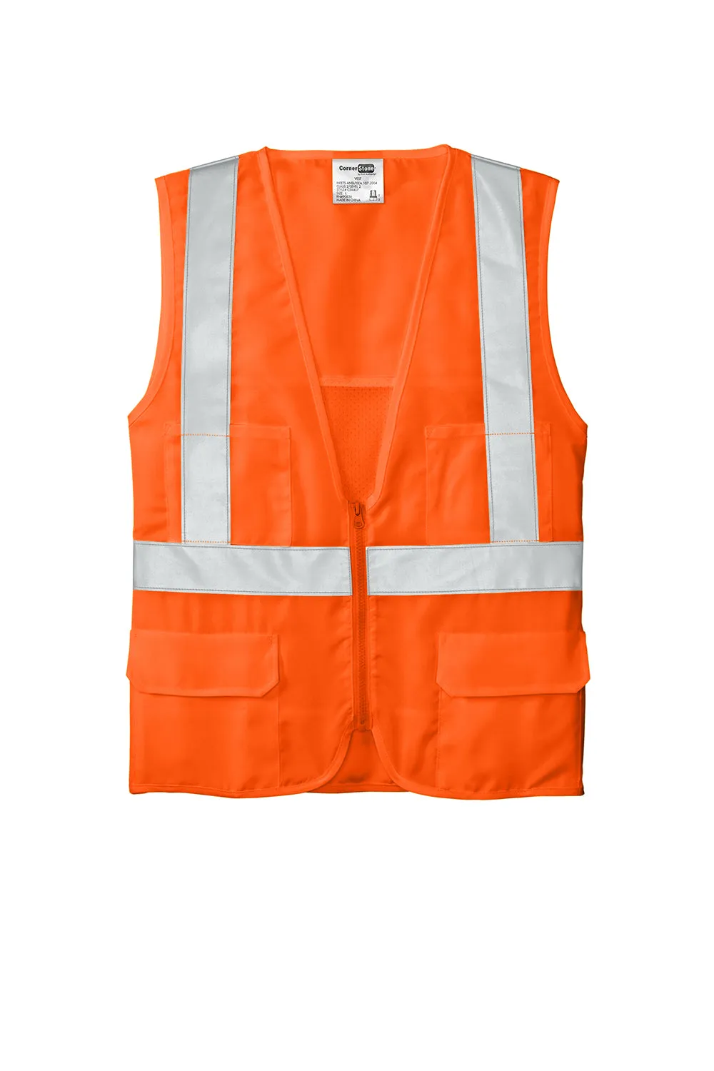 CornerStone Herren ANSI 107 Klasse 2 Sicherheits-Weste mit vollem Reißverschluss - Sicherheitsorange