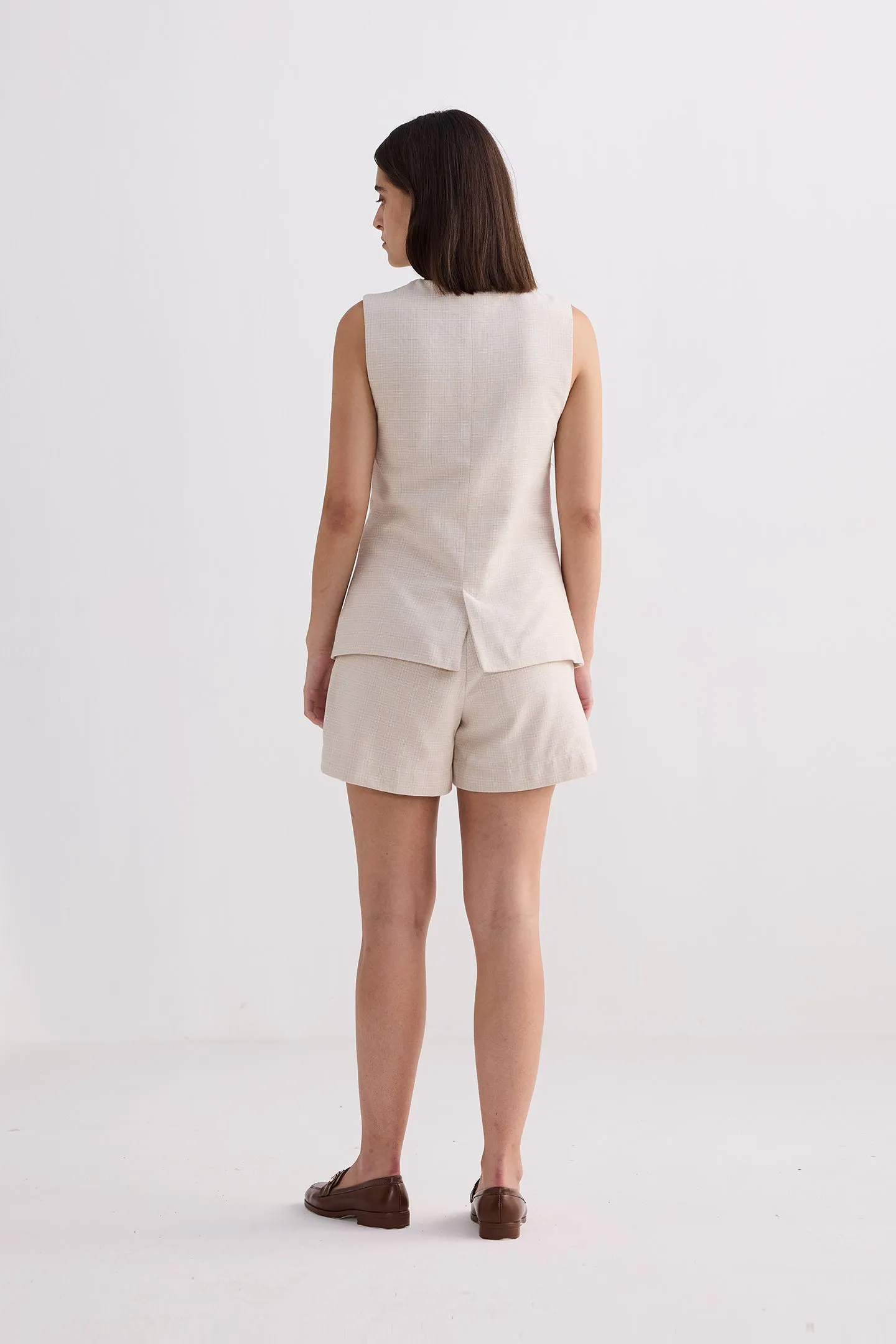 Baumwoll-Tweed-Weste-Jacken-Set in Creme