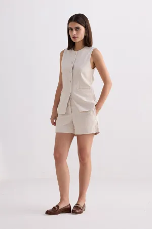 Baumwoll-Tweed-Weste-Jacken-Set in Creme