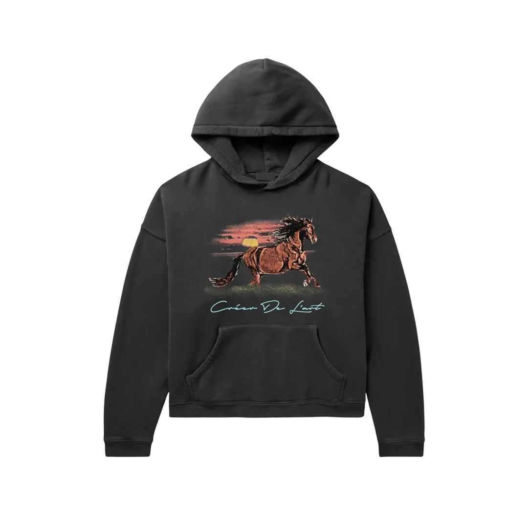 Creer De L’art Pferd Fleece Kapuzenpullover 14 oz